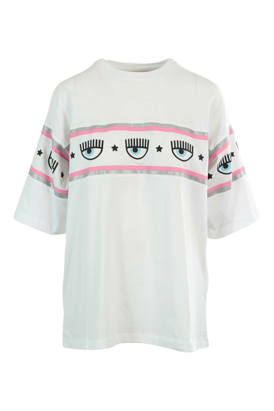 Camiseta blanca manga ancha con logo ojo en cinta - 8052672419330