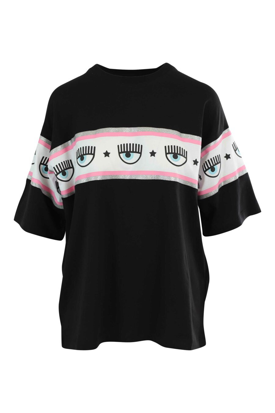 Camiseta negra manga ancha con logo ojo en cinta - 8052672419521