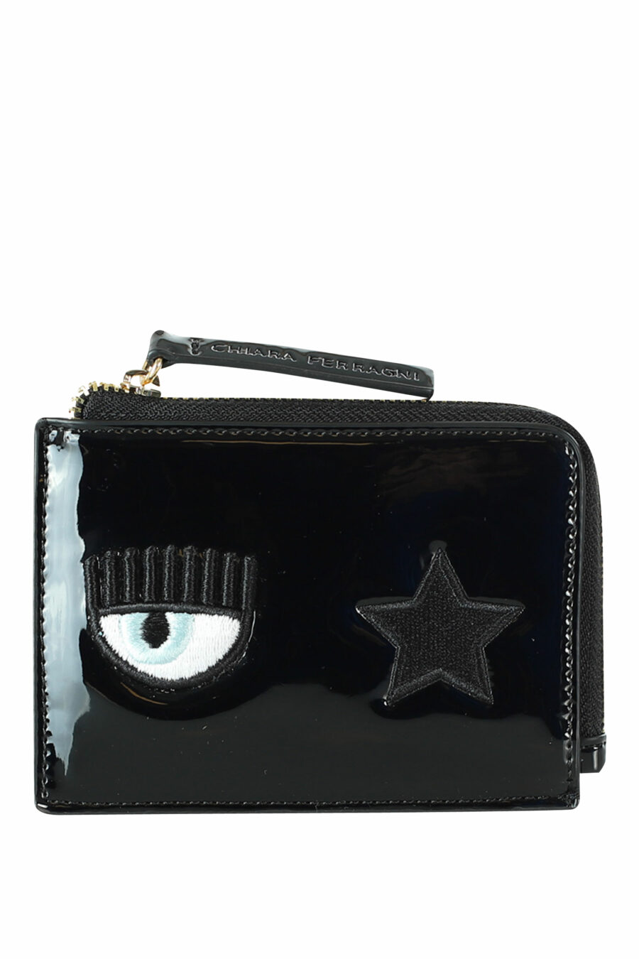 Shiny black wallet with eye and star logo - 8052672427311
