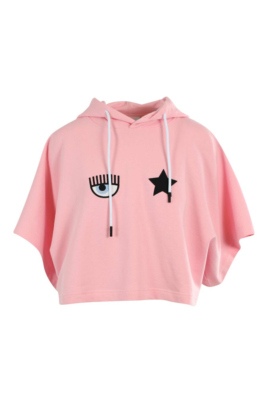 Sudadera manga corta rosa con capucha y logo ojo y estrella - 8052672449337