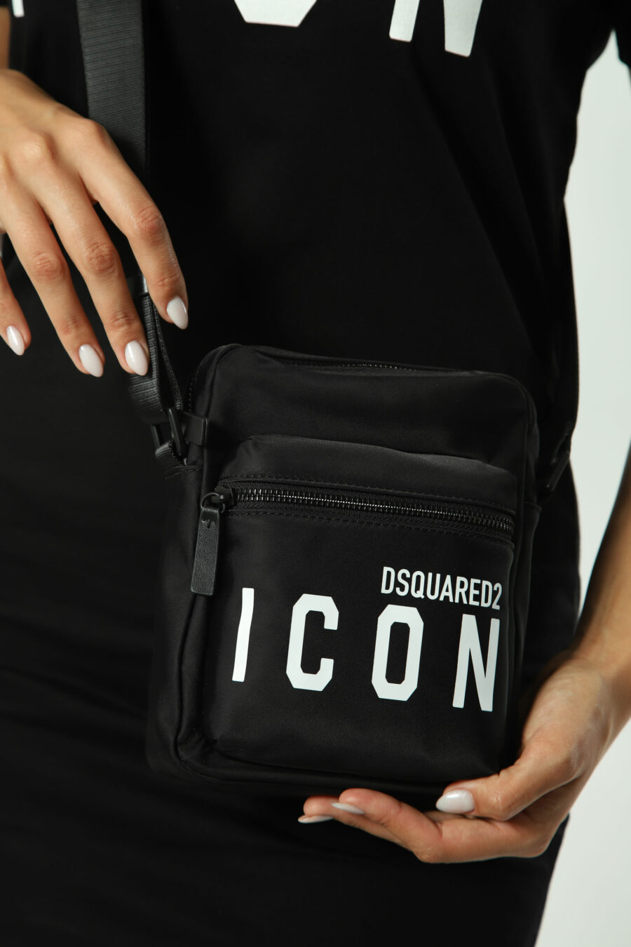 Black shoulder bag with white "icon" logo - 8055777028971 2