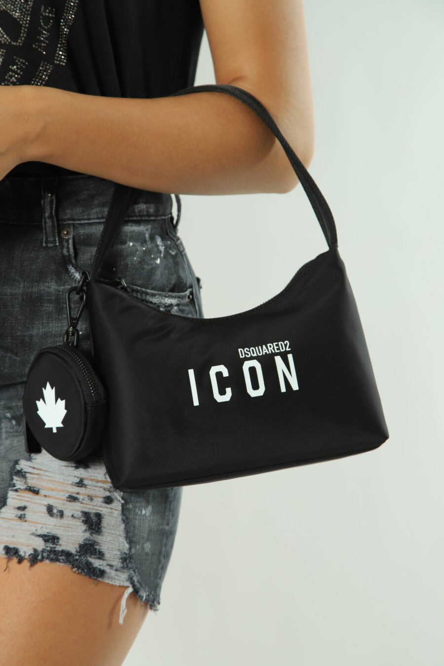 Black hobo style shoulder bag with "icon" logo - 8055777159873