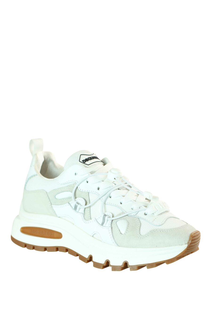 White mix trainers with white platform and brown sole - 8055777195864 2
