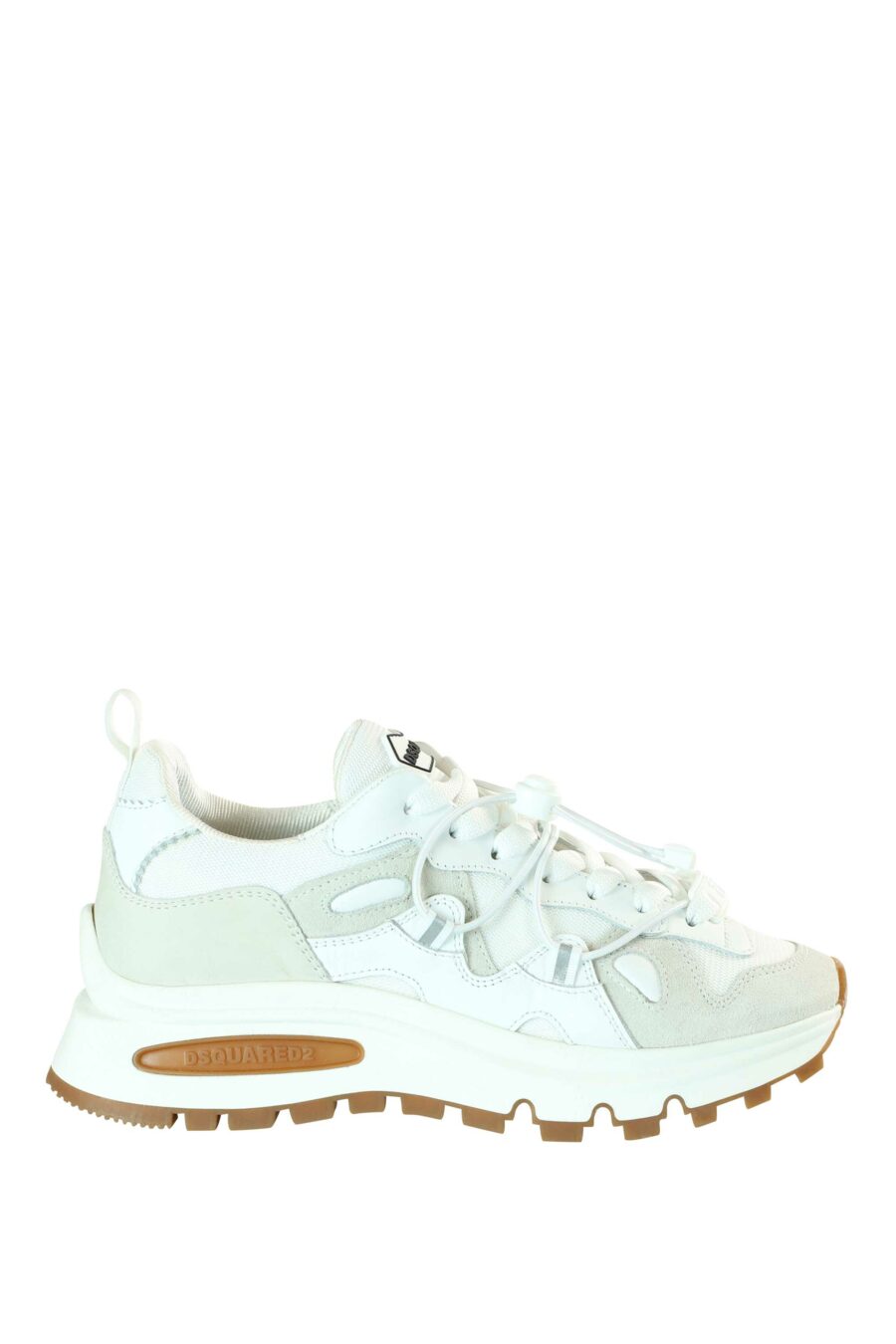 White mix trainers with white platform and brown sole - 8055777195864