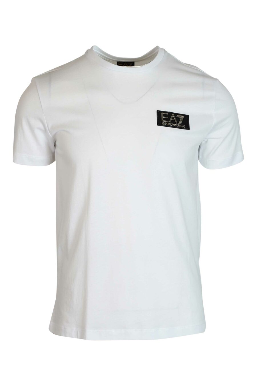 Camiseta blanca con minilogo en placa dorado - 8056787132948