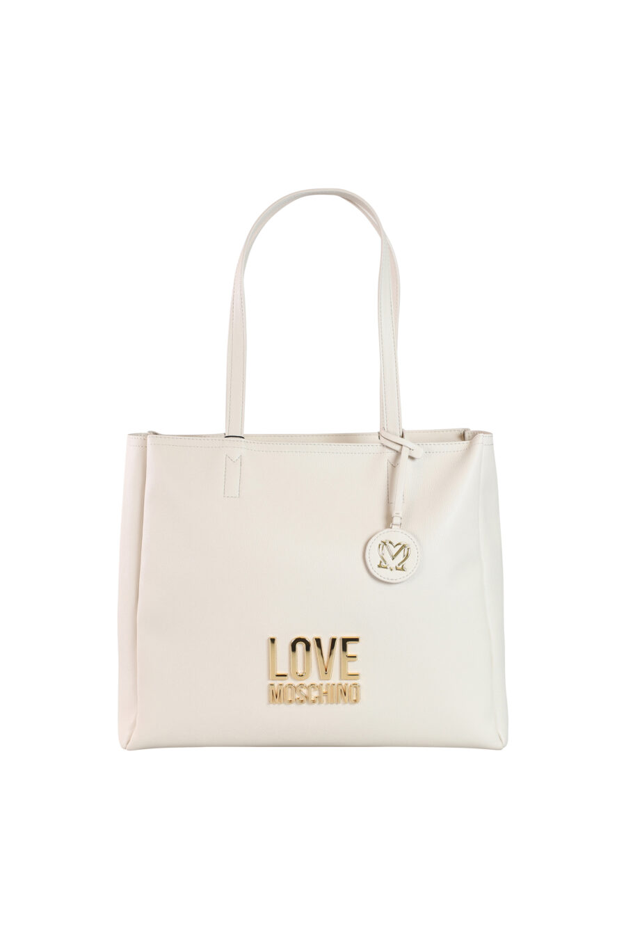 Bolso shopper beige con logo "lettering" dorado - 8059965238265