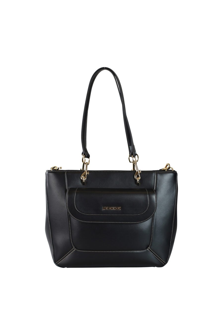 Black shopper bag with front pocket and mini logo - 8059965779126