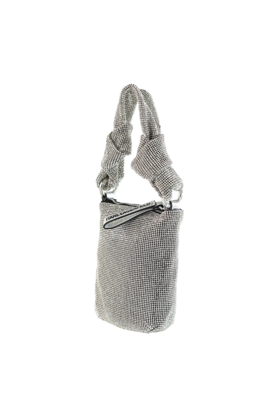 Silver mesh bag with rhinestones knotted with logo - 8720744103530 2