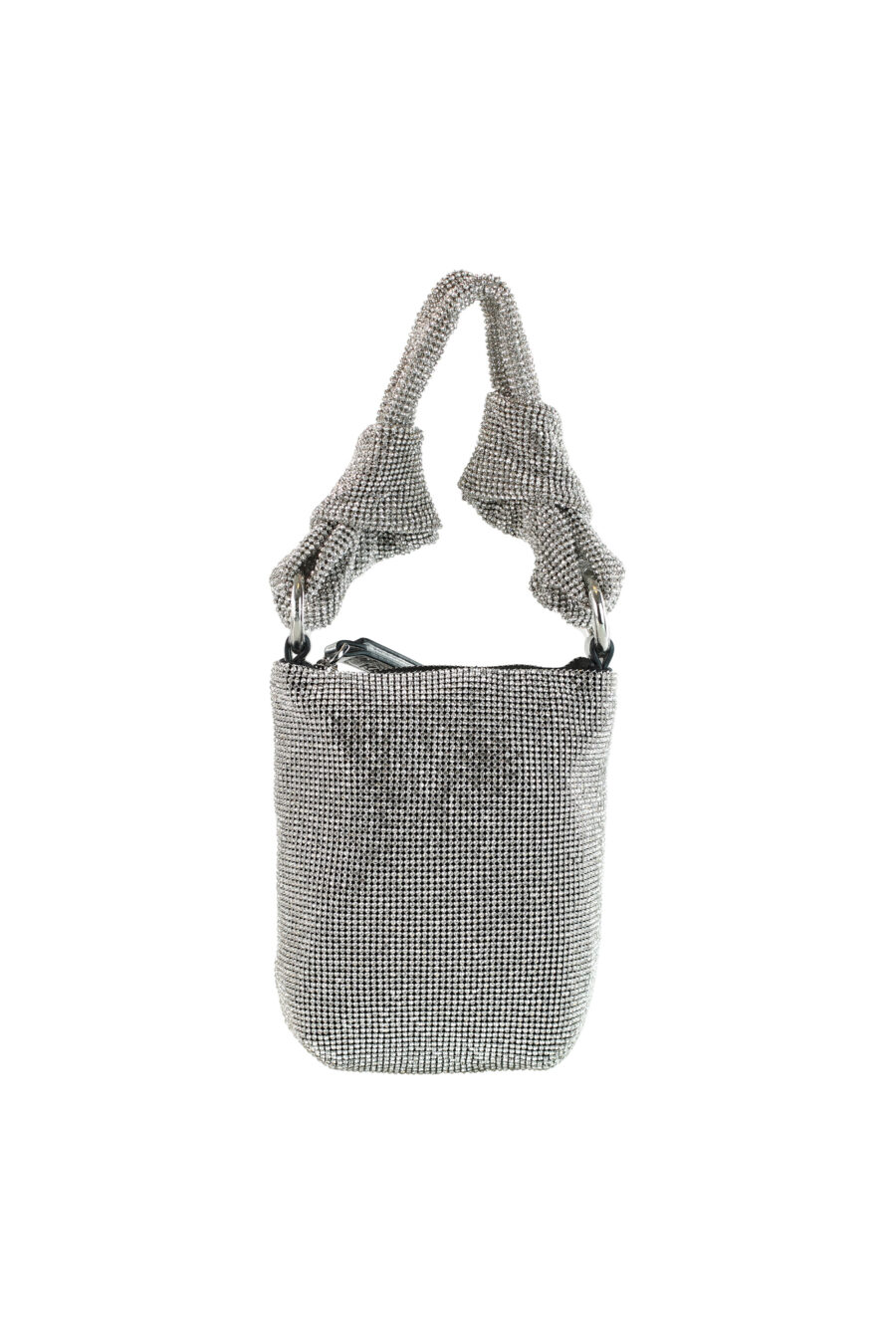 Silver mesh bag with rhinestones knotted with logo - 8720744103530 3