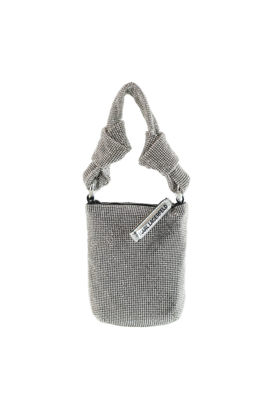 Silver mesh bag with rhinestones knotted with logo - 8720744103530