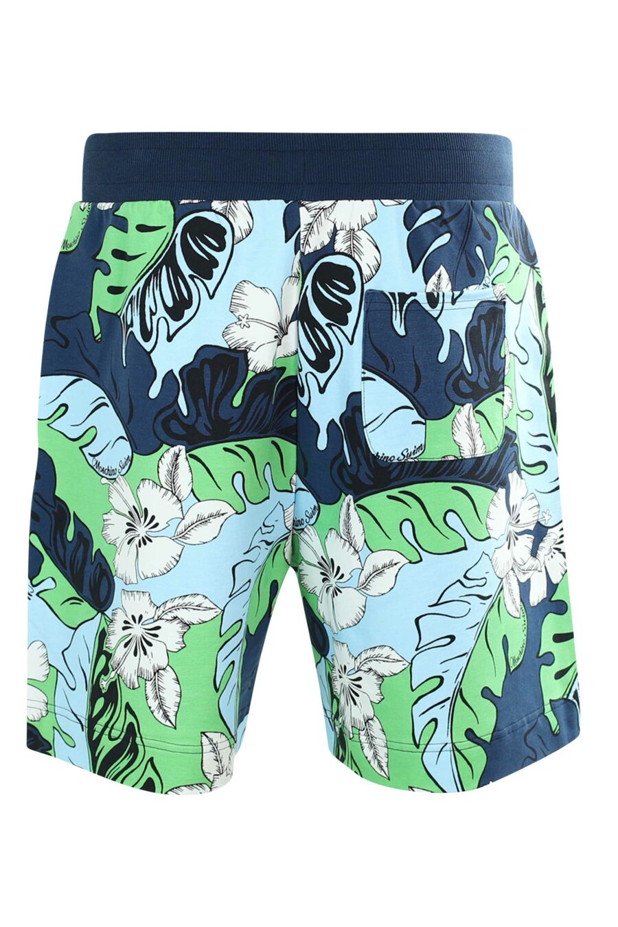 Blaue Midi-Shorts mit mehrfarbigem Dschungelblatt-Print - 889316293173 2