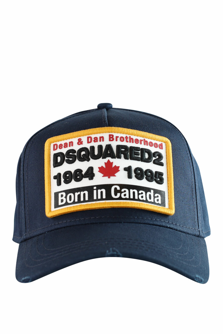 Gorra azul con recuadro blanco con logo y detalles amarillos - IMG 1227