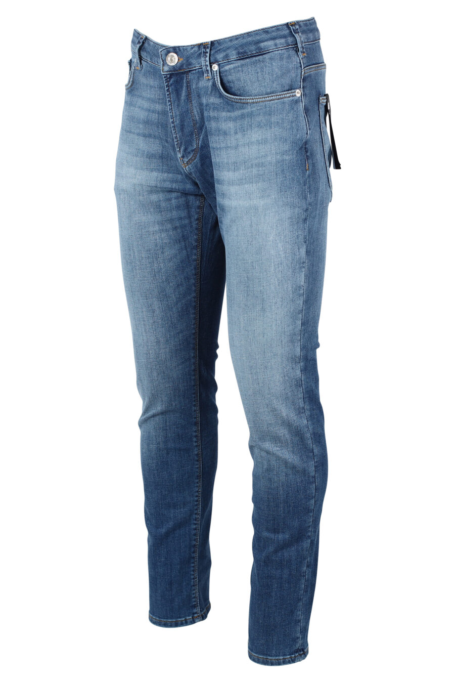 Pantalon en denim bleu avec mini logo en métal - IMG 9921 1