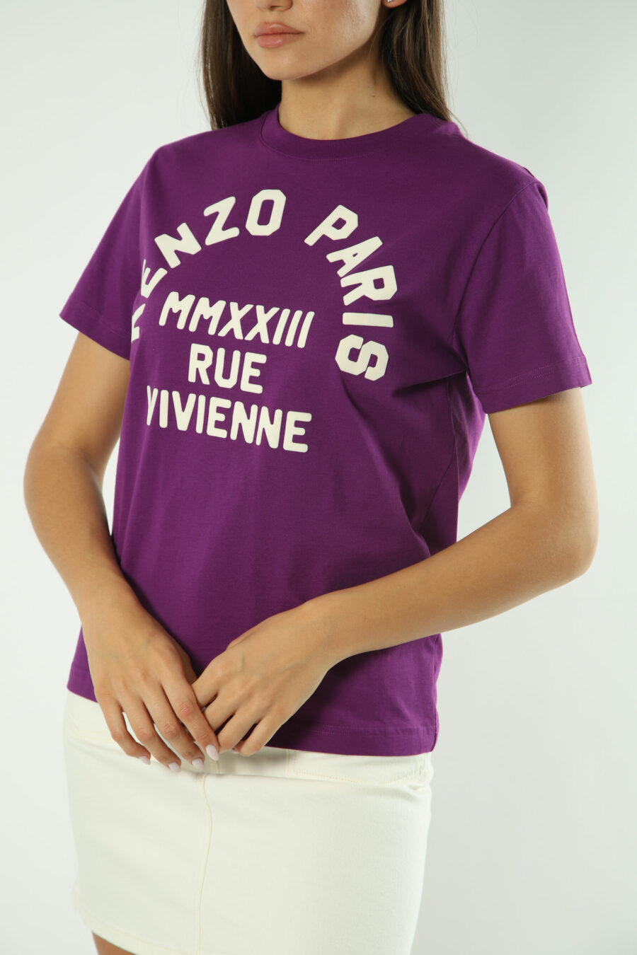 Camiseta violeta con maxilogo "rue vivienne" blanco - Photos 1355