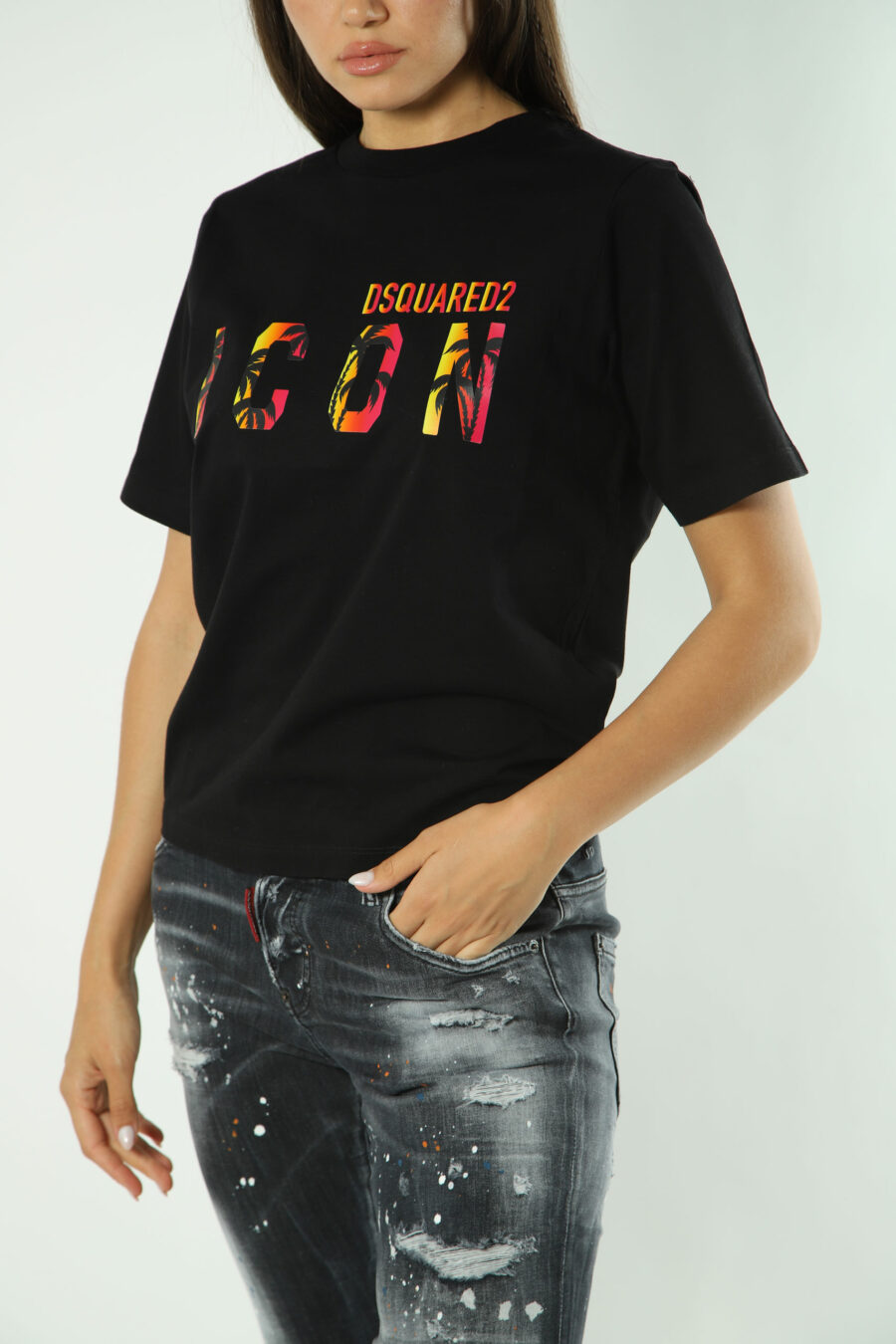 Schwarzes T-Shirt mit Doppellogo "Ikone Sonnenuntergang" - Fotos 1534