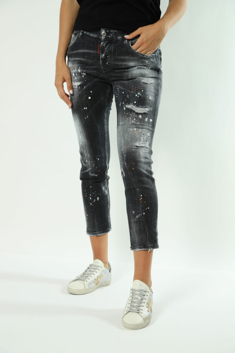 Jeans preto "cool girl" com pintura multicolorida - Fotos 1538