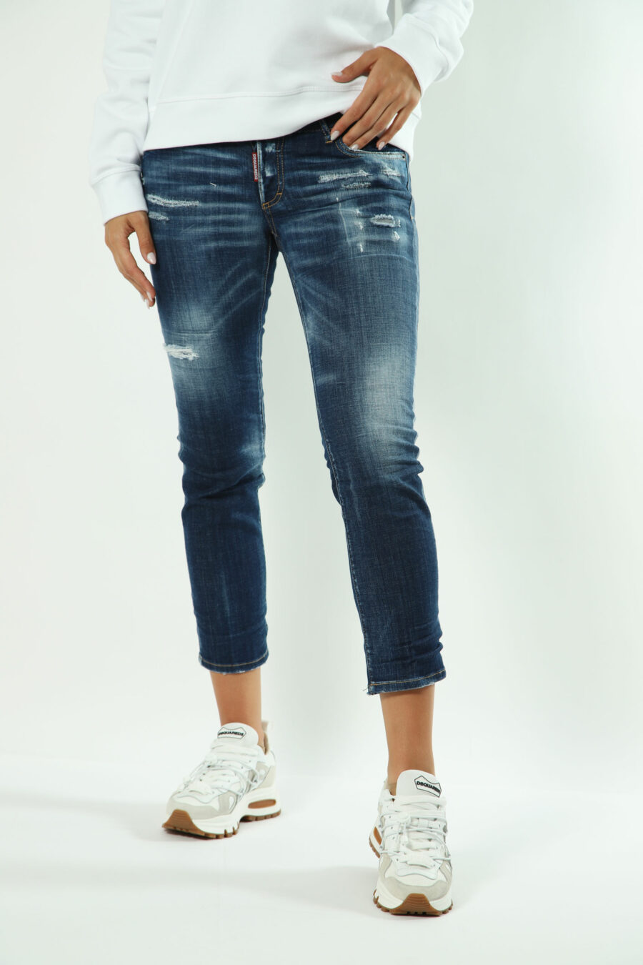 Blue "jennifer cropped jean" trousers with half-rips - Photos 1612