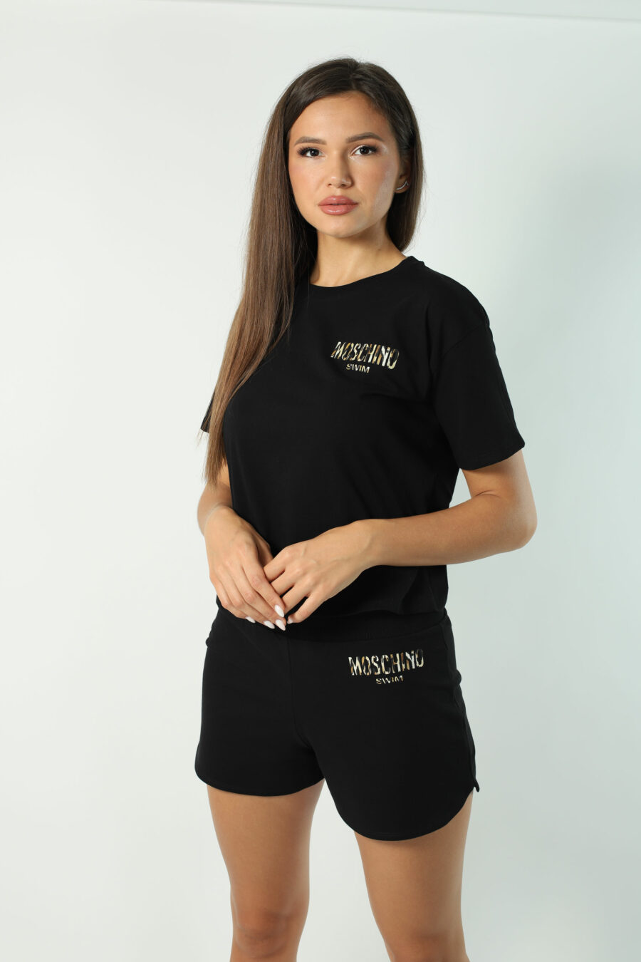 T-shirt noir avec logo mini imprimé animal - Photos 2356