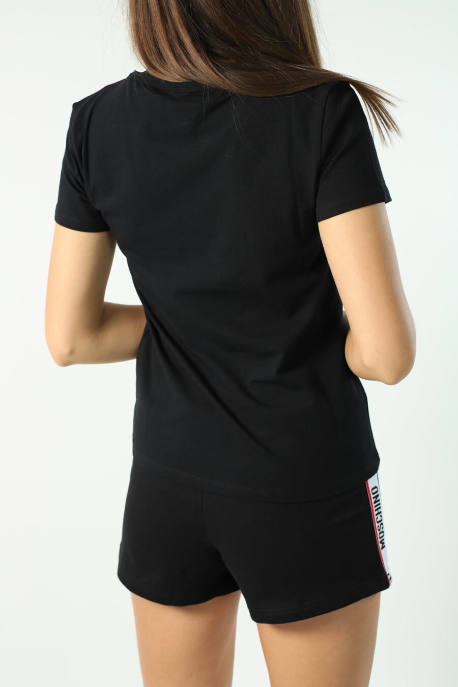 Black slim fit T-shirt with logo tape on shoulders - Photos 2901