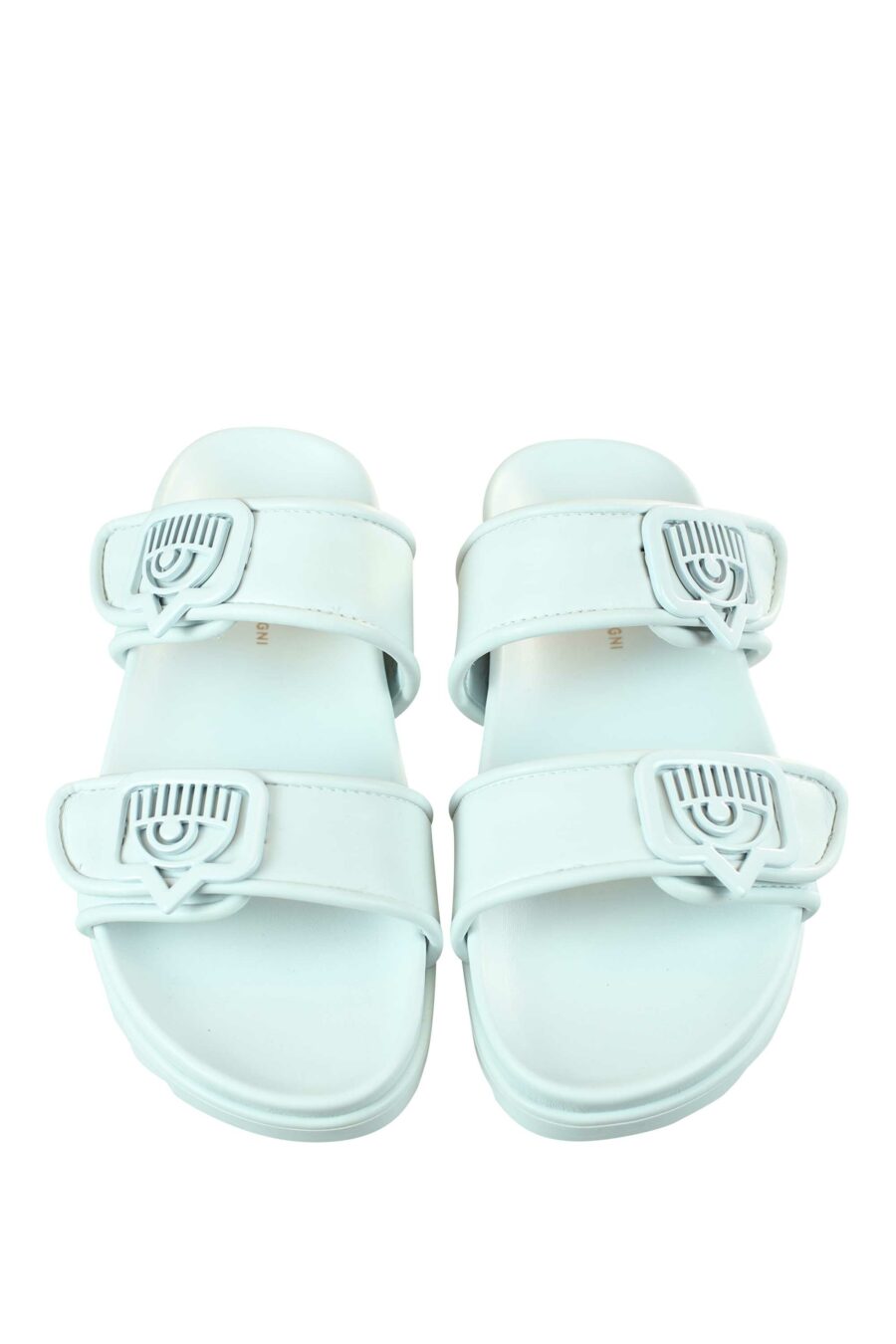 White sandals with monochrome metal eye logo - 8054145748138 5