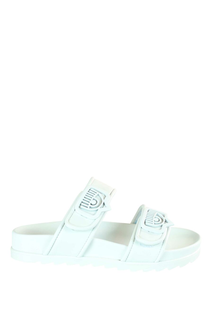 White sandals with monochrome metal eye logo - 8054145748138