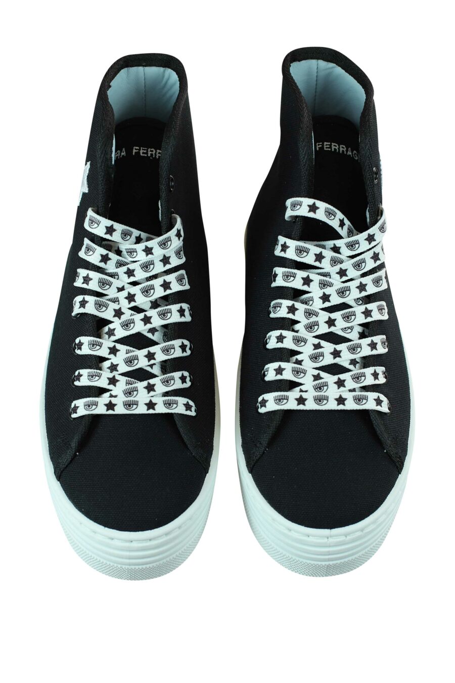 Black high top trainers with platform and embroidered star and eye logo - 8059388229093 5