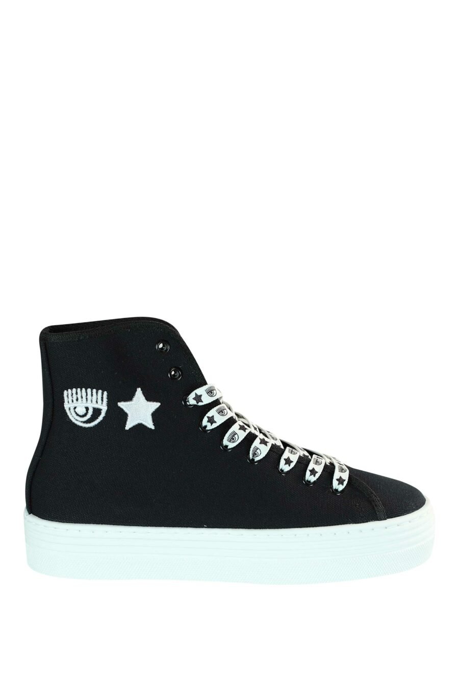 Black high top trainers with platform and embroidered star and eye logo - 8059388229093