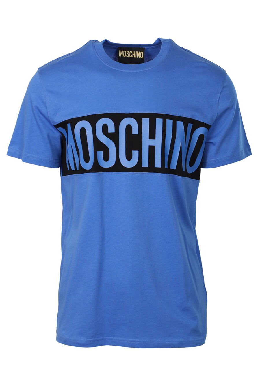 T-shirt azul com logótipo de riscas pretas - 667112834116