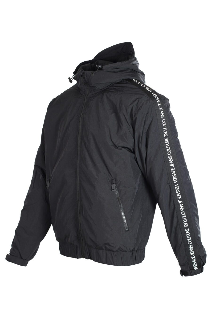 Black hooded jacket with logo on sleeve tape - 8058987960710 2