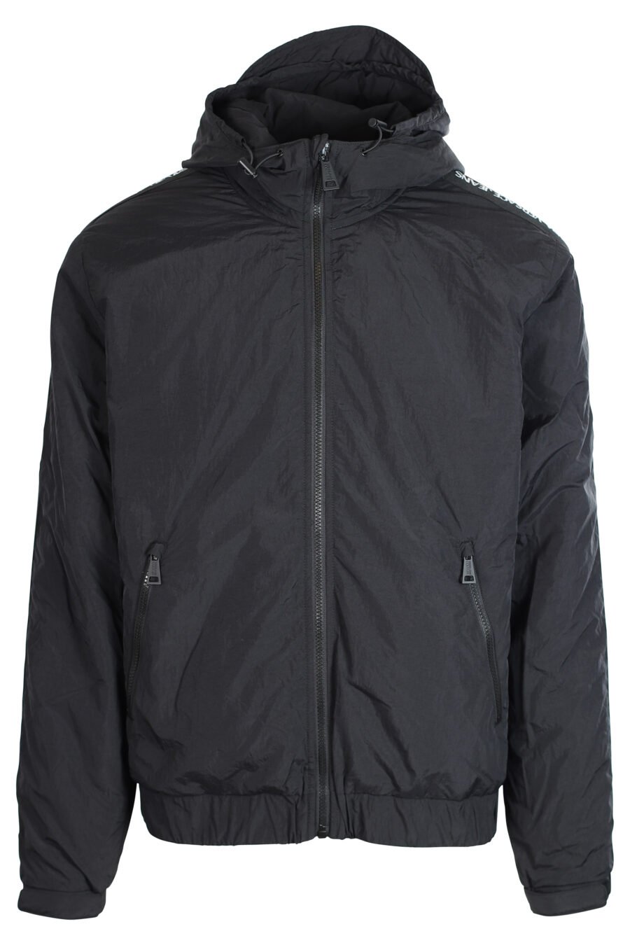 Black hooded jacket with logo tape sleeves - 8058987960710