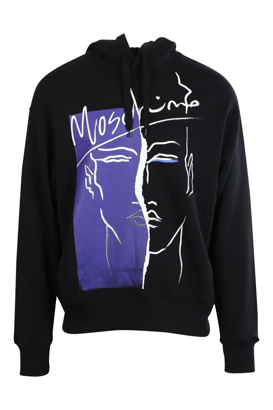Black hooded sweatshirt with black and lilac face print - 889316192889