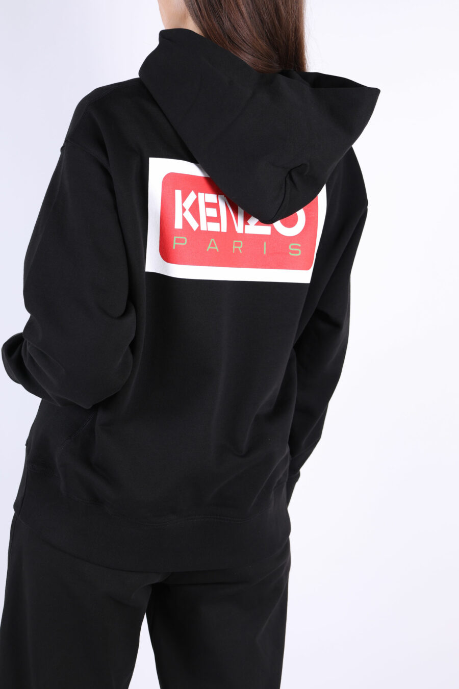 Oversize black hooded sweatshirt with "kenzo paris" logo - 361223051567301581
