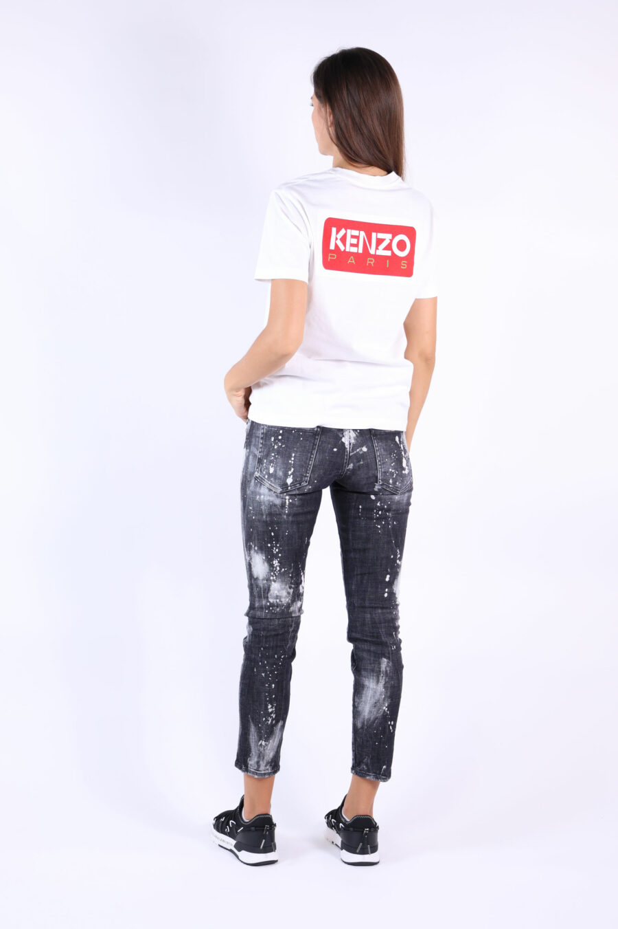 T-shirt branca oversize com logótipo "kenzo paris" - 361223054662201619