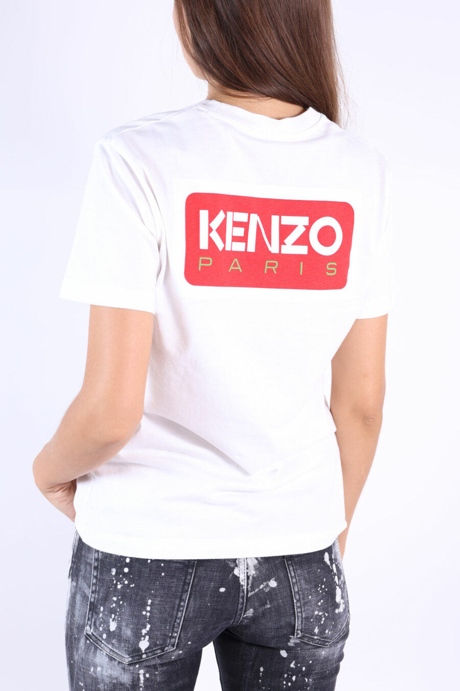 T-shirt branca oversize com logótipo "kenzo paris" - 361223054662201622