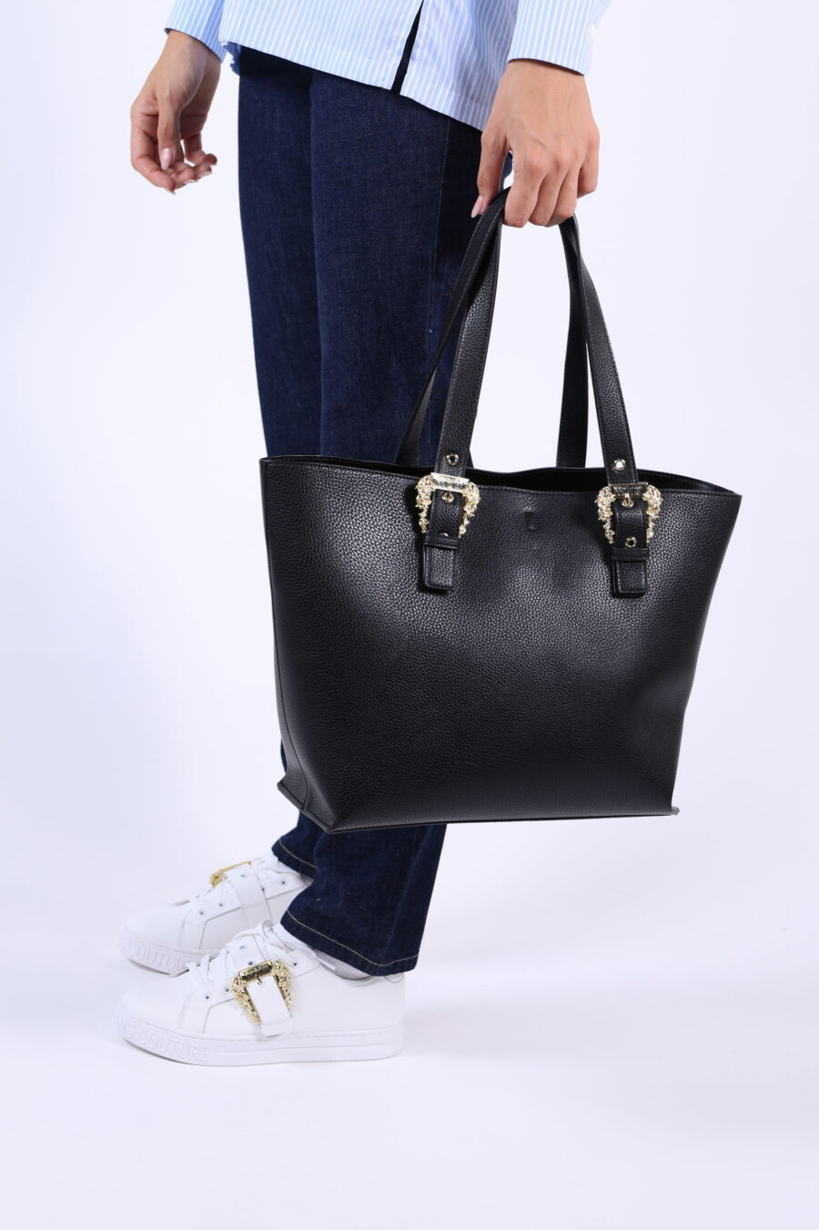 Black shopper bag with baroque buckles - 361223054662201726