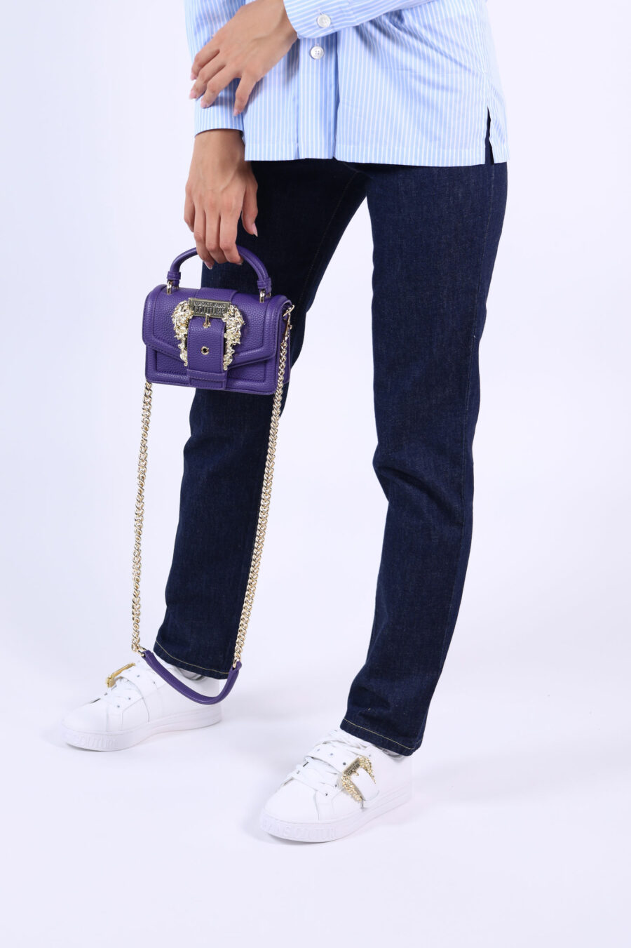 Purple shoulder bag with chain and baroque buckle - 361223054662201746