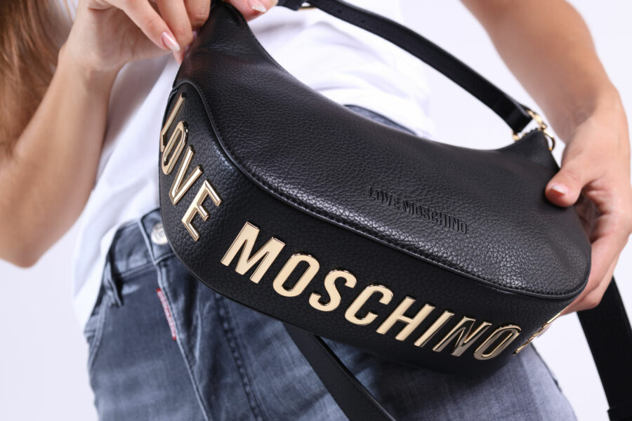 Black leather shoulder bag with monochrome mini logo - 361223054662201952