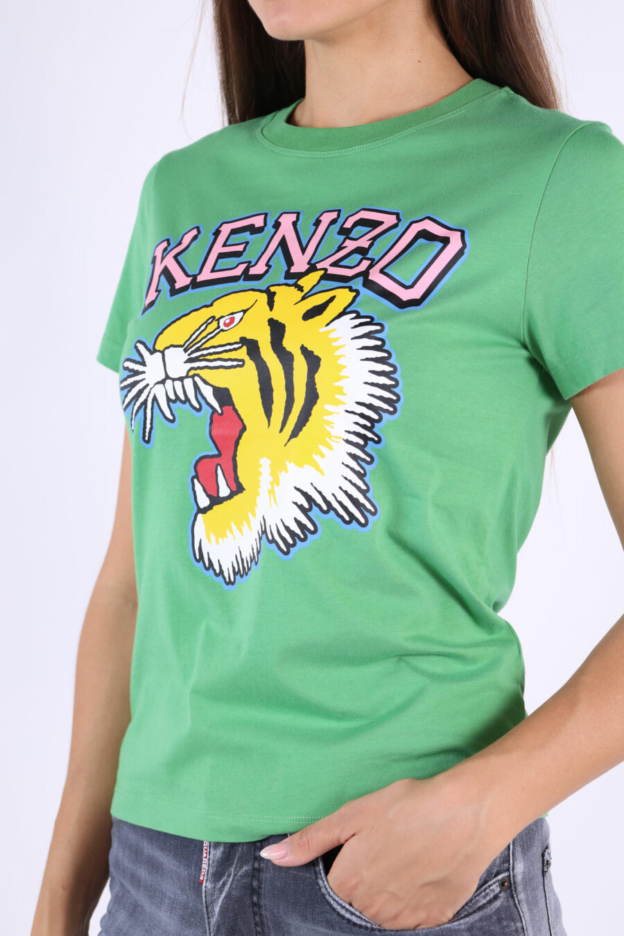 T-shirt verde com o logótipo "tigre" bordado - 361223054662201996