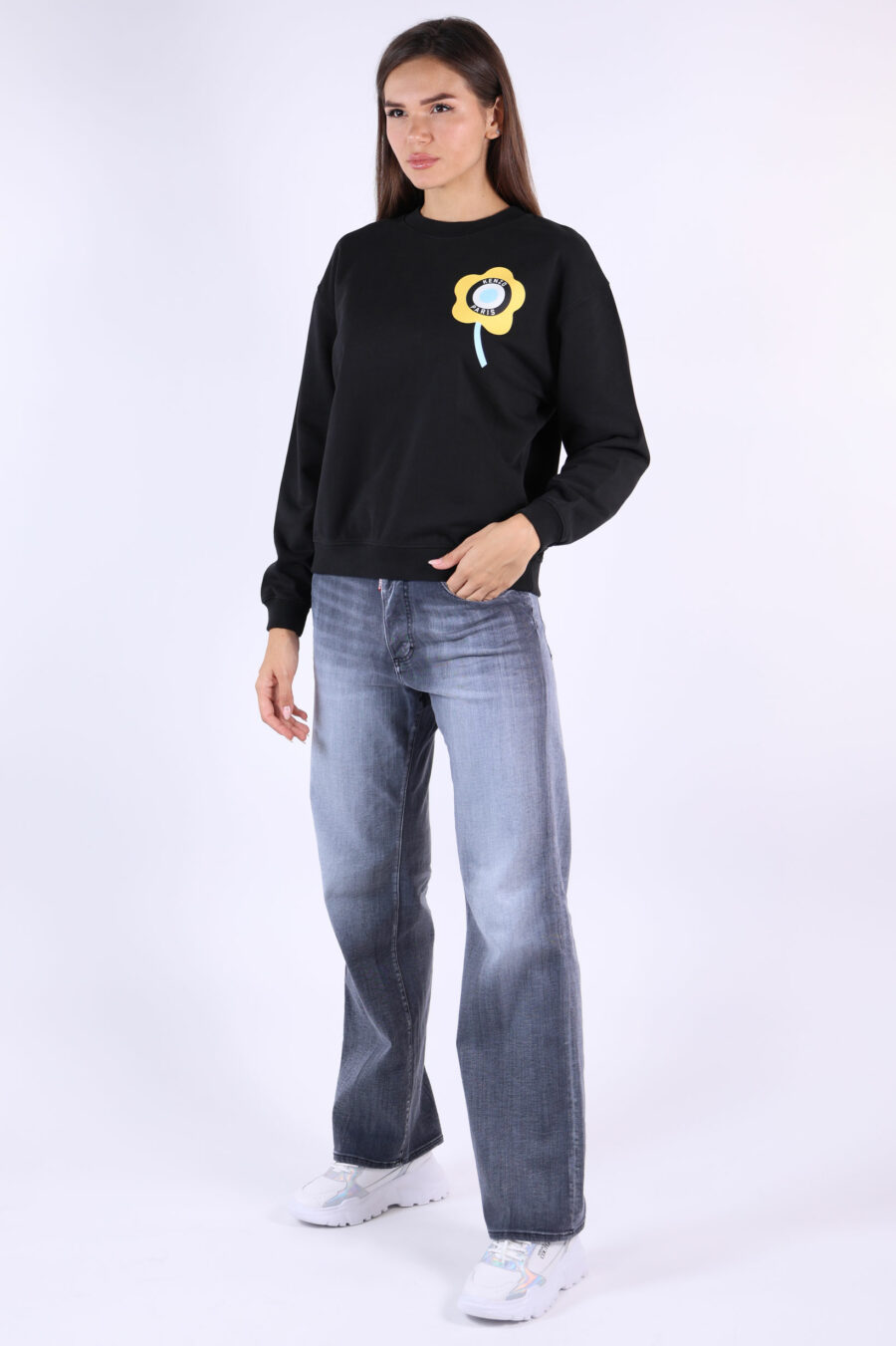 Schwarzes Sweatshirt mit gelbem "kenzo target" Logo - 361223054662202009