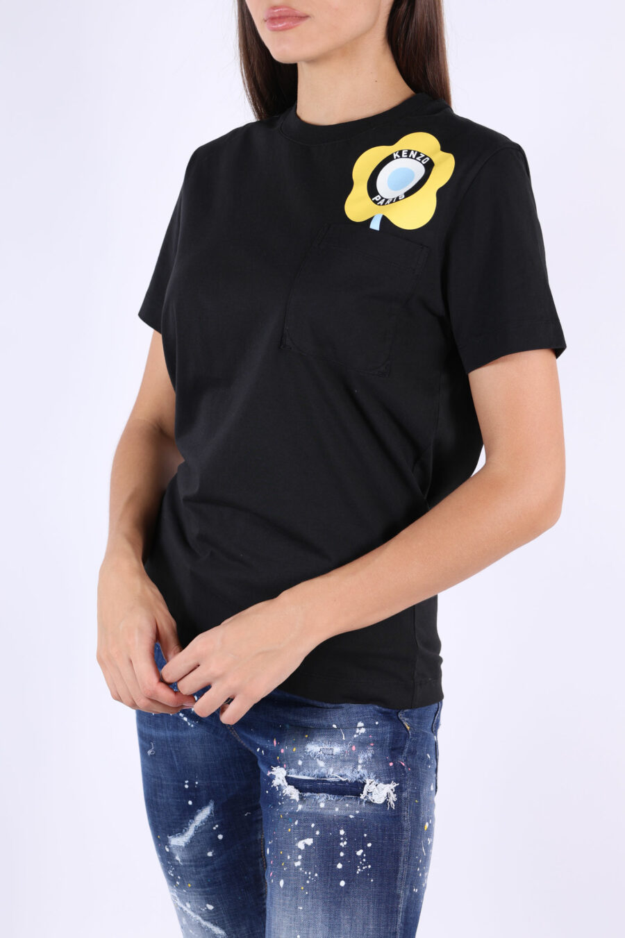 Schwarzes T-Shirt mit gelbem "kenzo target" Logo - 361223054662202017