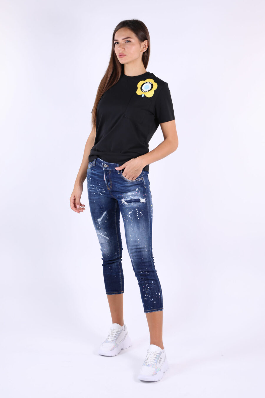 Cool girl cropped jean trousers "Cool girl cropped jean" blue worn with rips - 361223054662202020 1