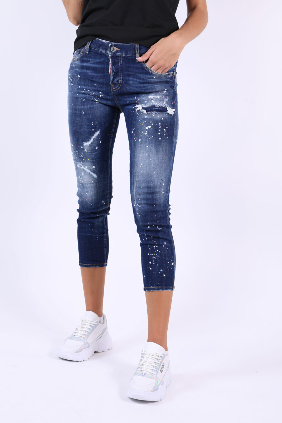 Cool girl cropped jean trousers "Cool girl cropped jean" blue worn with rips - 361223054662202024