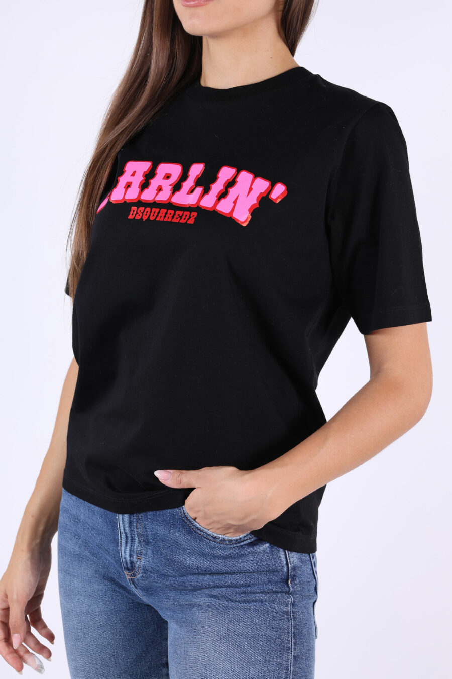 Camiseta negra con maxilogo "darlin" fucsia - 361223054662202093