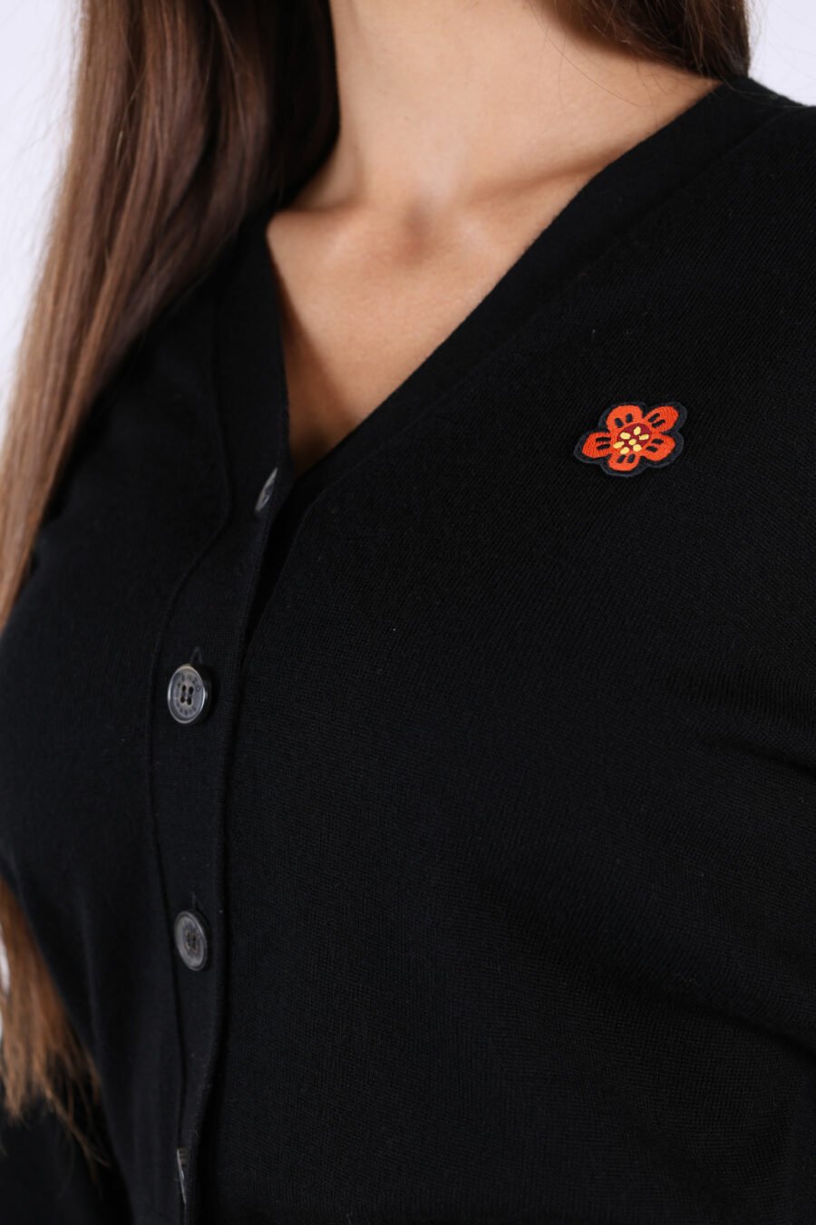 Camisola de lã preta com mini-logotipo "boke flower" - 361223054662202132