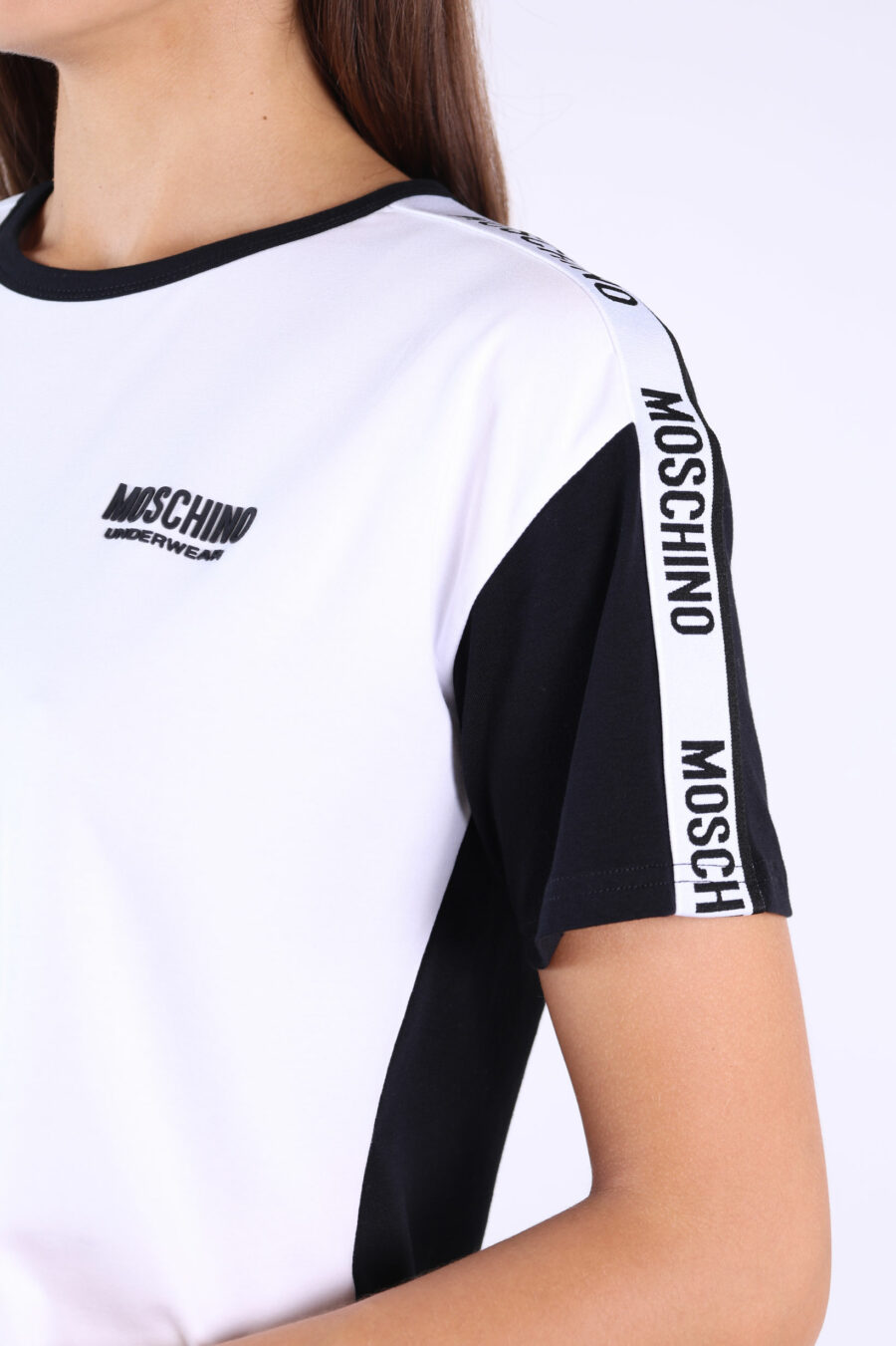 White T-shirt with black sleeves and back and ribbon logo - 361223054662202219