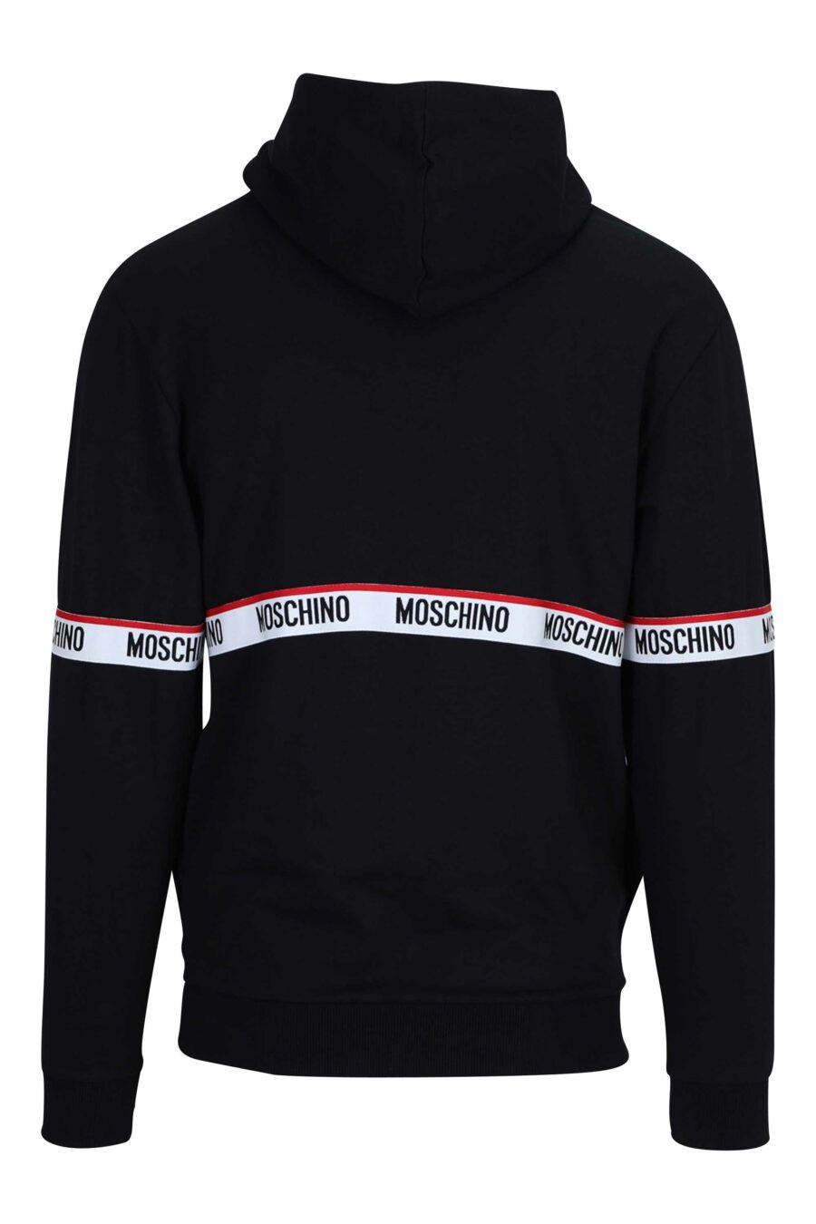Black sweatshirt with hood and logo on central ribbon - 667113012506 1