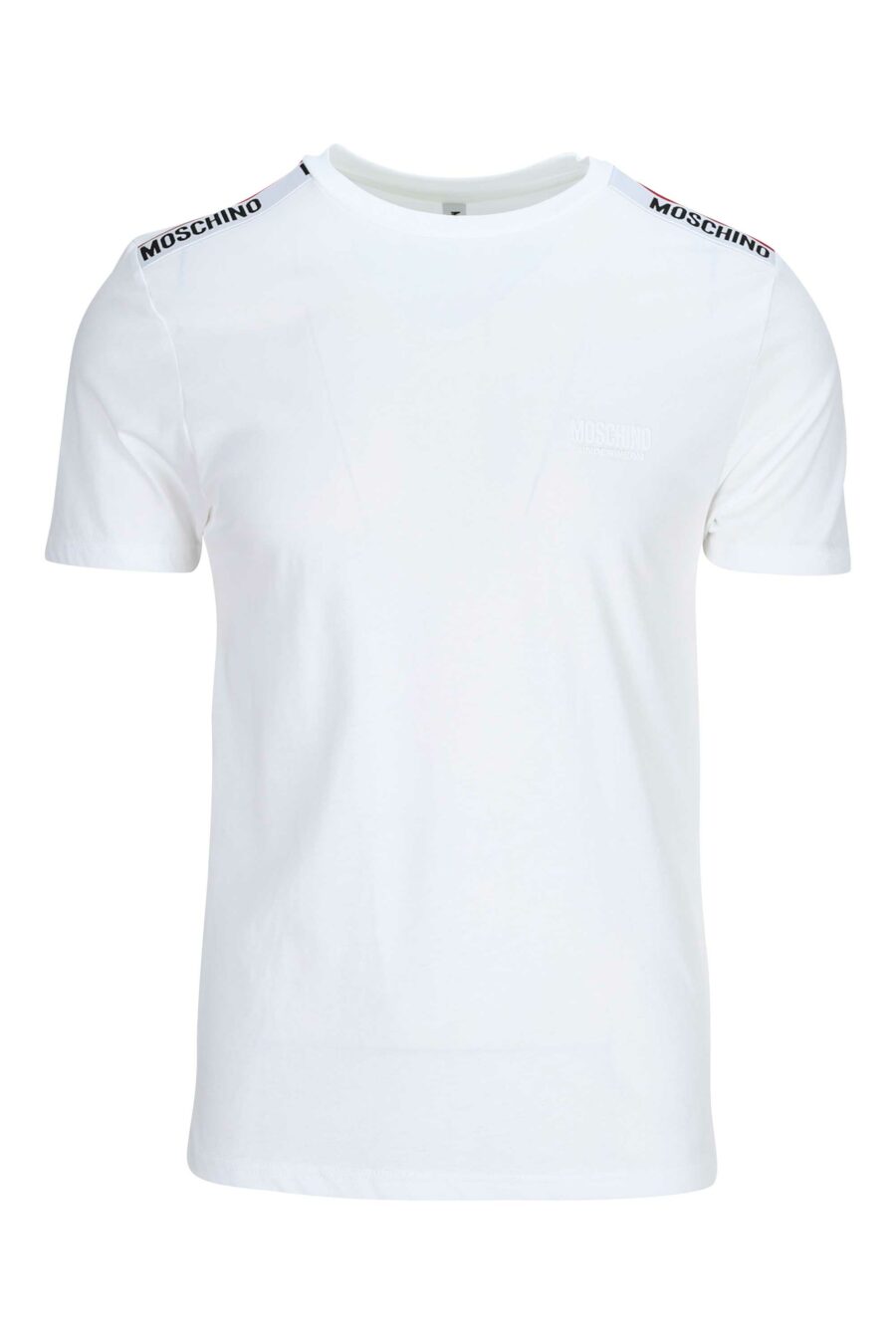 T-shirt blanc avec logo en ruban sur les épaules - 667113024998