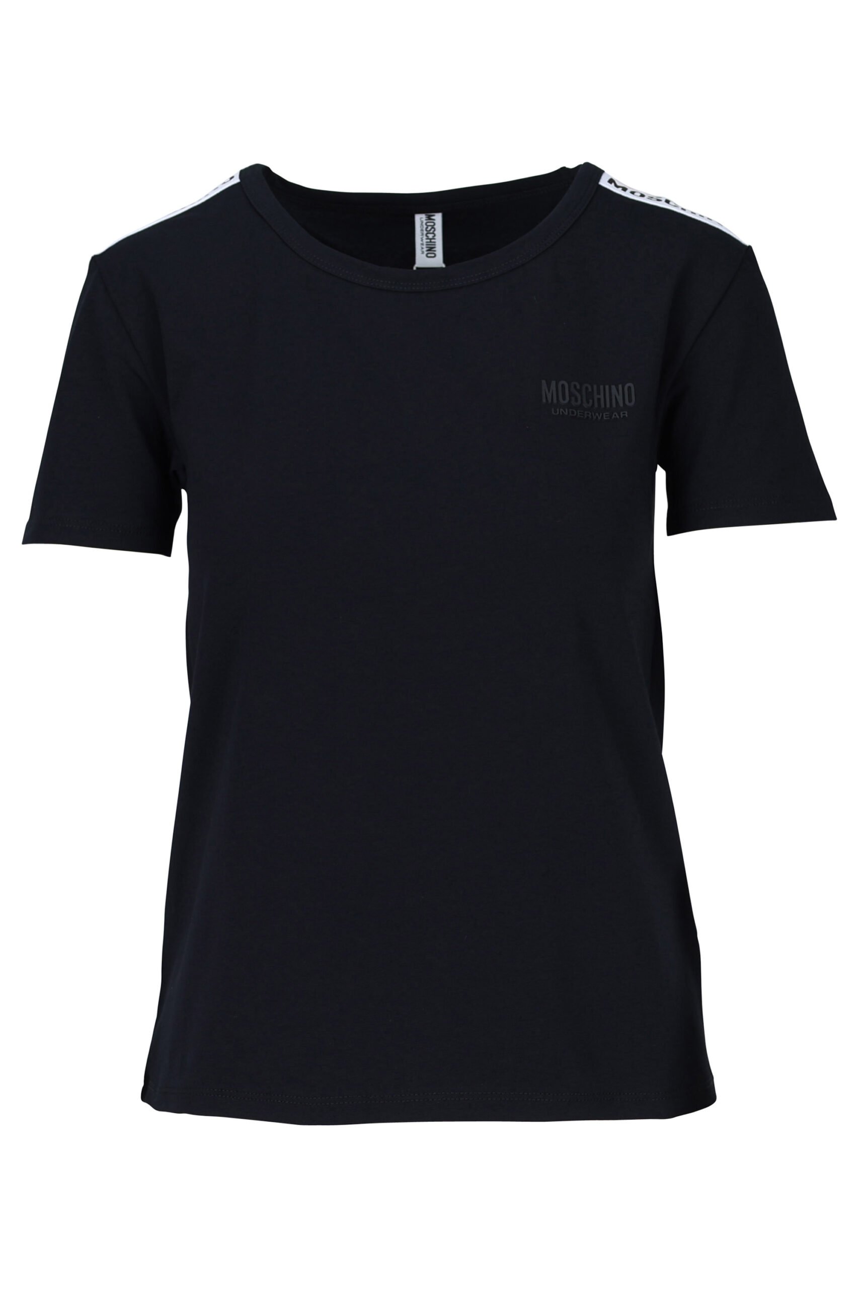 Moschino - Camiseta negra corta con logo oso en cinta blanco - BLS Fashion