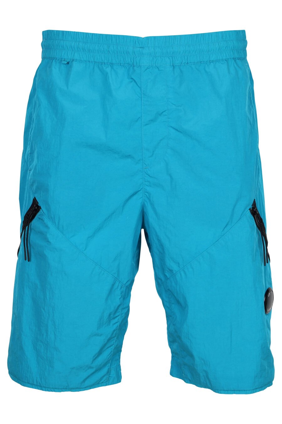 Turquoise blue shorts with diagonal zip and lens logo - 7620943384529