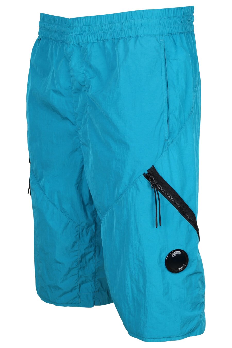 Turquoise blue shorts with diagonal zip and lens logo - 7620943384529 1